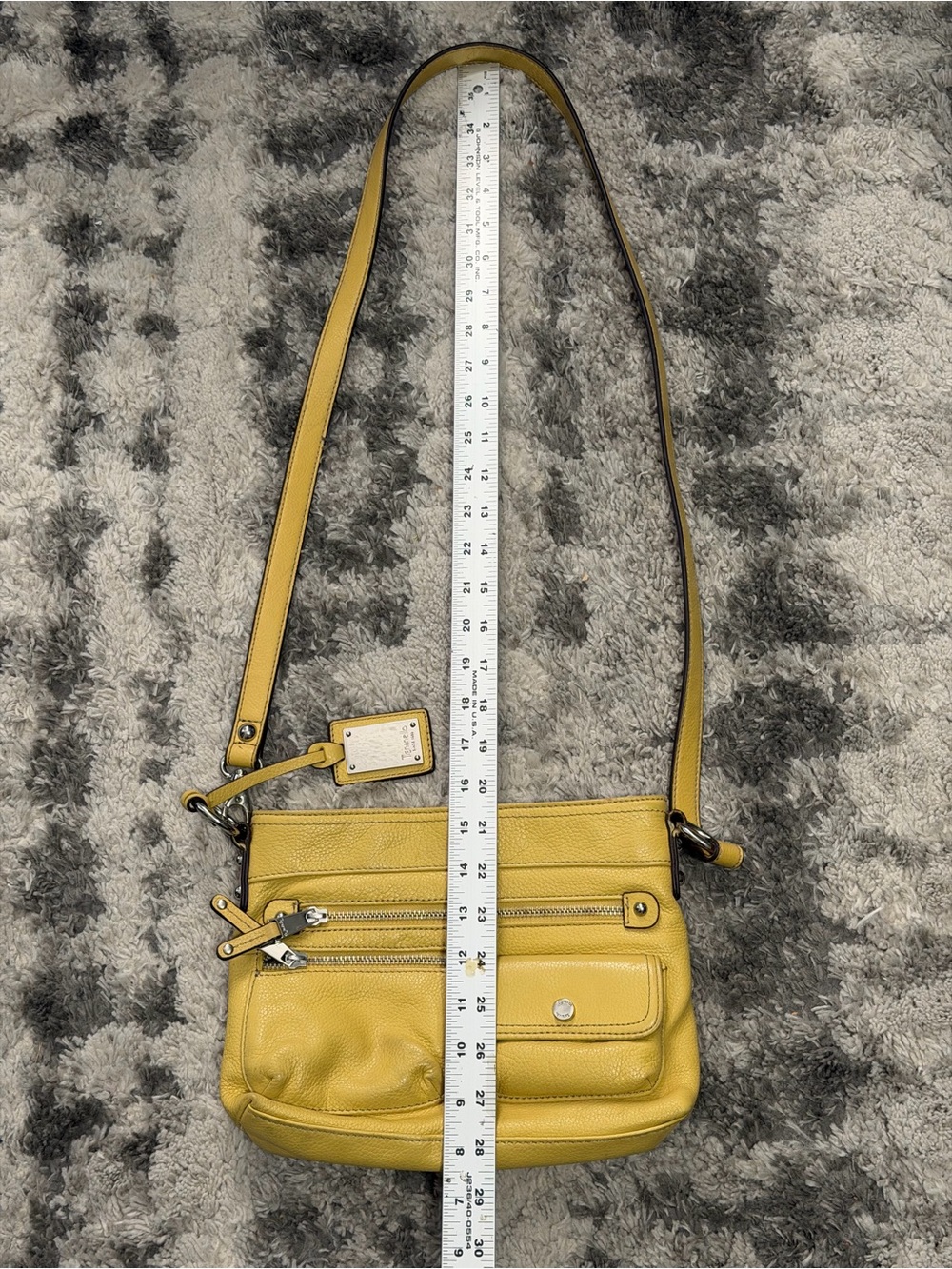 Tignanello Yellow Pebbled Leather Crossbody Bag Multi Pocket Zip - Picture 11 of 13
